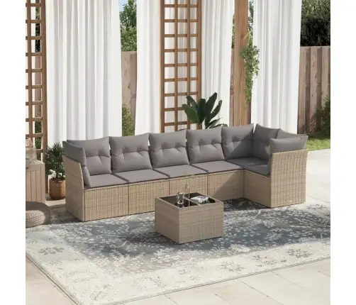 Sofos Komplektas Su Pagalvėlėmis, 7 Dalių, Smėlio, Poliratanas