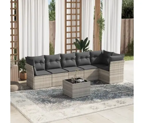 7-Daļīgs Dārza Dīvāna Komplekts,Matrači, Gaiši Pelēka Pe Pinums Vidaxl