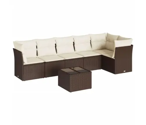 7-Daļīgs Dārza Dīvānu Komplekts, Matrači, Brūna Pe Rotangpalma Vidaxl