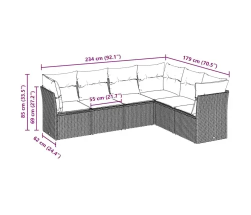 Sofos Komplektas Su Pagalvėlėmis, 6 Dalių, Pilkas, Poliratanas
