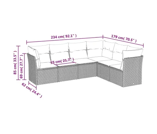 6-Osaline Aiamööblikomplekt Patjadega, Pruun, Polürotang
