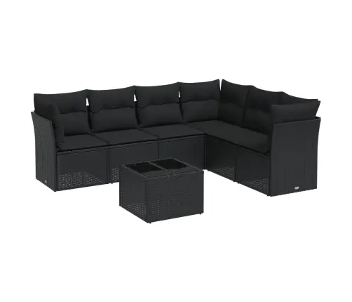 7-Daļīgs Dārza Dīvāna Komplekts Ar Matračiem, Melna Pe Vidaxl