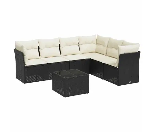 7-Daļīgs Dārza Dīvāna Komplekts Ar Matračiem, Melna Pe Vidaxl