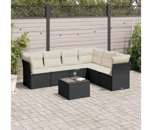 7-Daļīgs Dārza Dīvāna Komplekts Ar Matračiem, Melna Pe Vidaxl