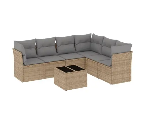 Sofos Komplektas Su Pagalvėlėmis, 7 Dalių, Smėlio, Poliratanas