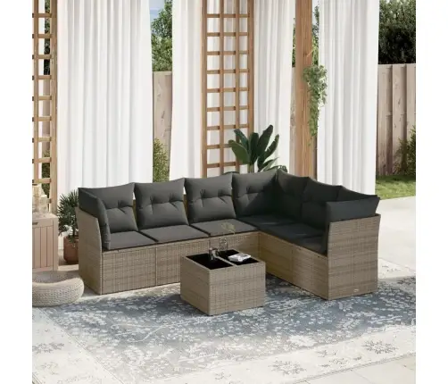 Sofos Komplektas Su Pagalvėlėmis, 7 Dalių, Pilkas, Poliratanas