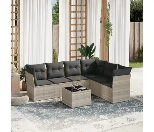 7-Osaline Aiamööblikomplekt Patjadega, Helehall, Polürotang