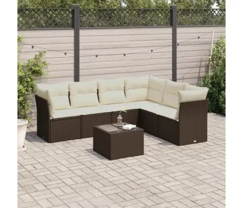 7-Osaline Aiamööblikomplekt Patjadega, Pruun, Polürotang