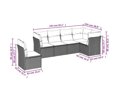 6-Daļīgs Dārza Dīvāna Komplekts, Matrači, Bēša Pe Rotangpalma Vidaxl