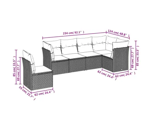 Sofos Komplektas Su Pagalvėlėmis, 6 Dalių, Pilkas, Poliratanas