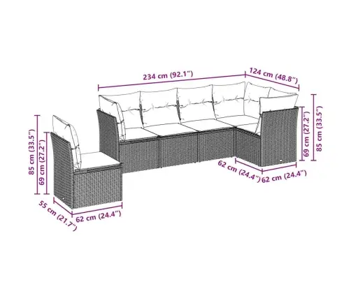6-Daļīgs Dārza Dīvānu Komplekts,Matrači, Gaiši Pelēka Pe Pinums Vidaxl
