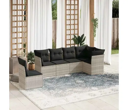 6-Daļīgs Dārza Dīvānu Komplekts,Matrači, Gaiši Pelēka Pe Pinums Vidaxl