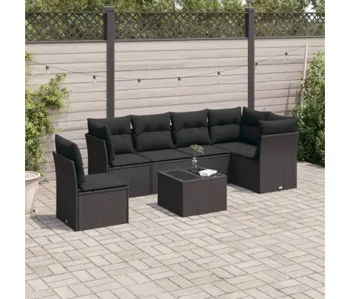 7-Daļīgs Dārza Dīvāna Komplekts Ar Matračiem, Melna Pe Vidaxl