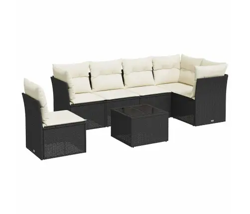 7-Daļīgs Dārza Dīvāna Komplekts Ar Matračiem, Melna Pe Vidaxl