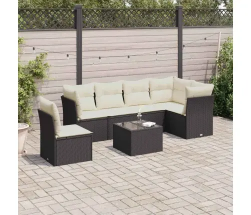 7-Daļīgs Dārza Dīvāna Komplekts Ar Matračiem, Melna Pe Vidaxl