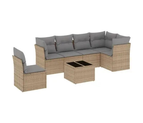 Sofos Komplektas Su Pagalvėlėmis, 7 Dalių, Smėlio, Poliratanas