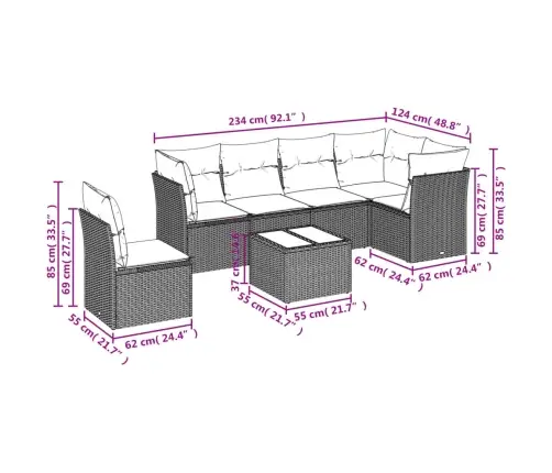 Sofos Komplektas Su Pagalvėlėmis, 7 Dalių, Smėlio, Poliratanas