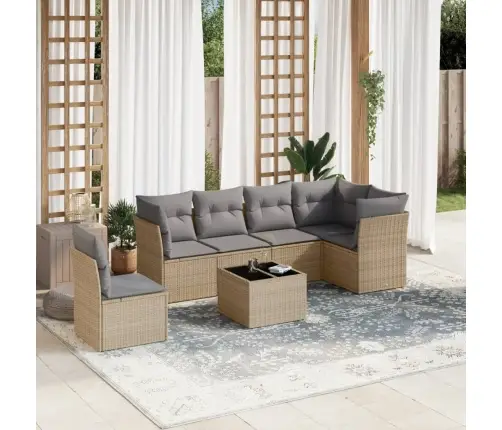 Sofos Komplektas Su Pagalvėlėmis, 7 Dalių, Smėlio, Poliratanas