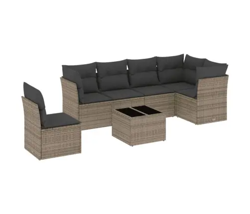 7-Daļīgs Dārza Dīvāna Komplekts, Matrači, Pelēka Pe Rotangpalma Vidaxl