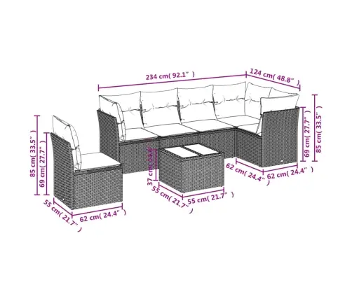 7-Daļīgs Dārza Dīvāna Komplekts, Matrači, Pelēka Pe Rotangpalma Vidaxl