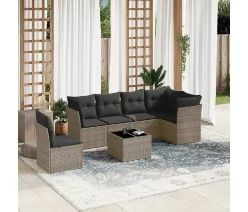 7-Daļīgs Dārza Dīvāna Komplekts, Matrači, Pelēka Pe Rotangpalma Vidaxl