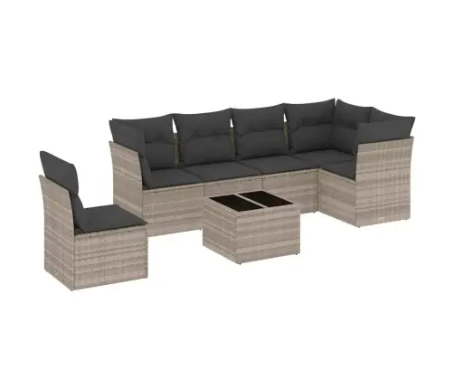 7-Osaline Aiamööblikomplekt Patjadega, Helehall, Polürotang