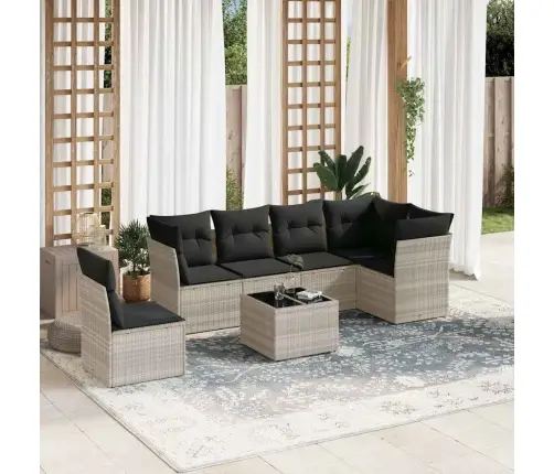 7-Daļīgs Dārza Dīvāna Komplekts,Matrači, Gaiši Pelēka Pe Pinums Vidaxl