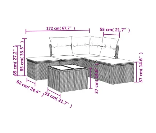 6-Daļīgs Dārza Dīvāna Komplekts, Matrači, Melna Pe Rotanpalma Vidaxl