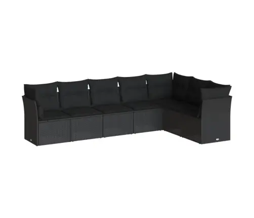 7-Daļīgs Dārza Dīvāna Komplekts Ar Matračiem, Melna Pe Vidaxl