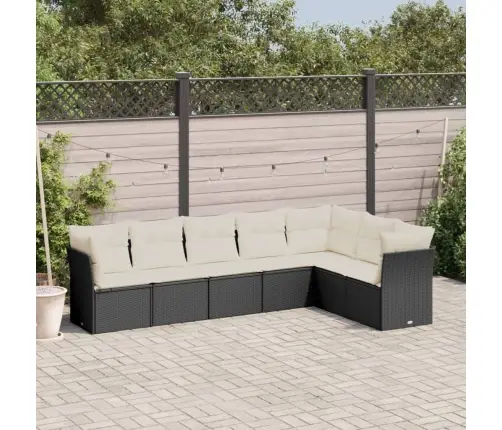 Sofos Komplektas Su Pagalvėlėmis, 7 Dalių, Juodas, Poliratanas