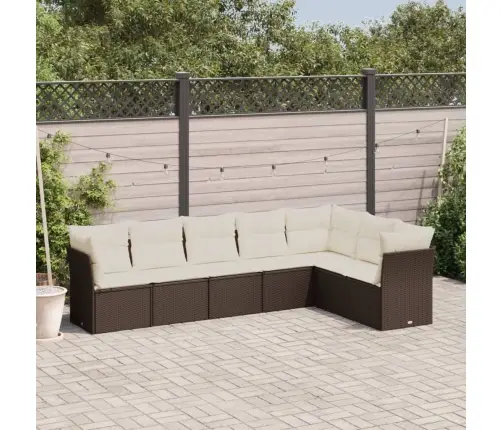 Sofos Komplektas Su Pagalvėlėmis, 7 Dalių, Rudas, Poliratanas