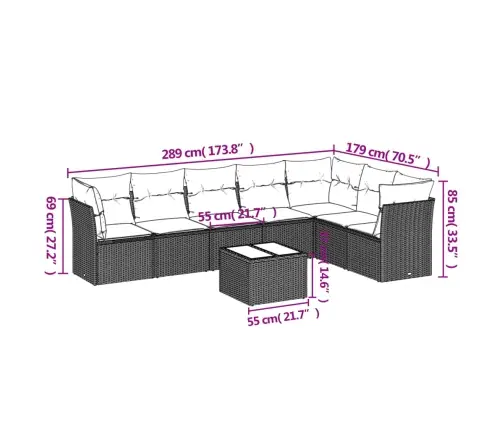8-Daļīgs Dārza Dīvānu Komplekts, Matrači, Brūna Pe Rotangpalma Vidaxl