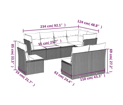 8-Daļīgs Dārza Dīvāna Komplekts, Matrači, Melna Pe Rotangpalma Vidaxl
