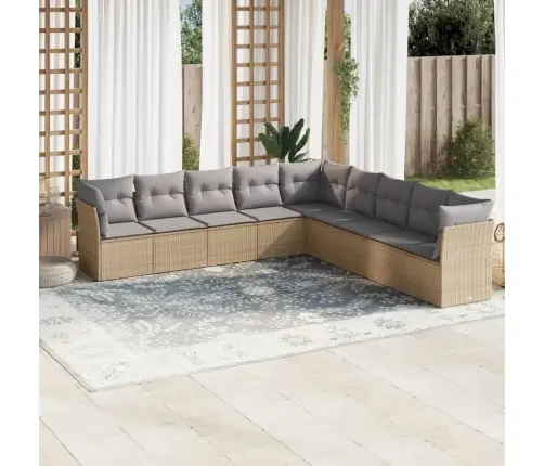 9-Daļīgs Dārza Dīvānu Komplekts, Matrači, Bēša Pe Rotangpalma Vidaxl