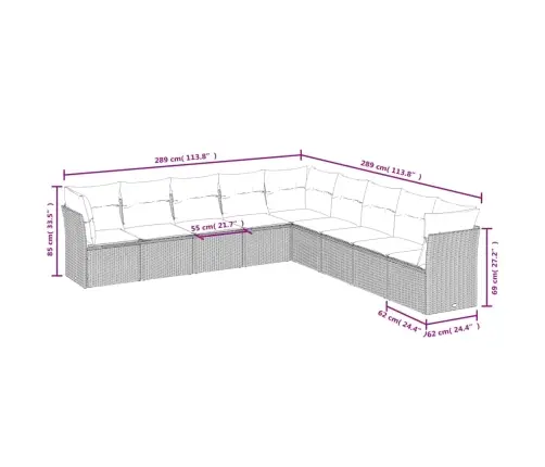 9-Daļīgs Dārza Dīvāna Komplekts Ar Matračiem, Pelēks Pe Pinums Vidaxl