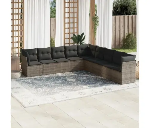 9-Daļīgs Dārza Dīvāna Komplekts Ar Matračiem, Pelēks Pe Pinums Vidaxl