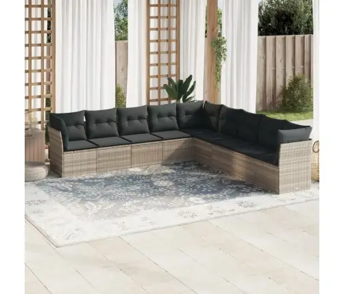 9-Daļīgs Dārza Dīvāna Komplekts,Matrači, Gaiši Pelēka Pe Pinums Vidaxl