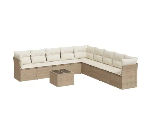 10-Daļīgs Dārza Dīvāna Komplekts, Matrači, Bēša Pe Rotangpalma Vidaxl