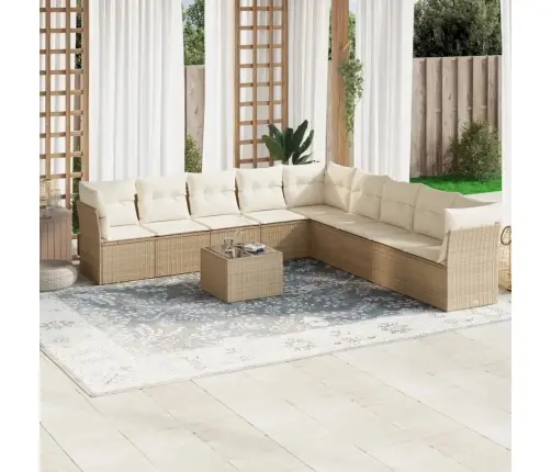 10-Daļīgs Dārza Dīvāna Komplekts, Matrači, Bēša Pe Rotangpalma Vidaxl