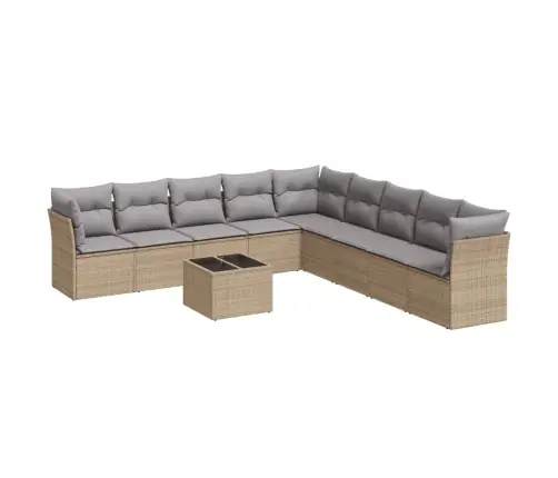 Sofos Komplektas Su Pagalvėlėmis, 10 Dalių, Smėlio, Poliratanas