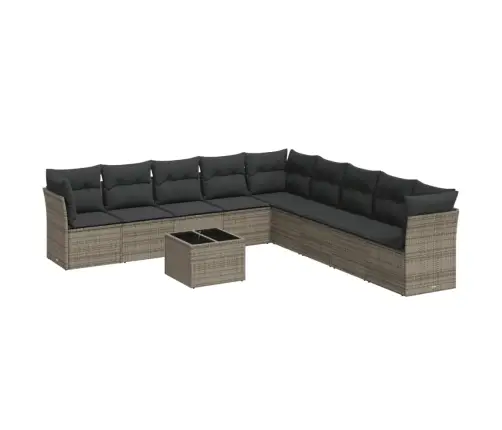 10-Daļīgs Dārza Dīvāna Komplekts Ar Matračiem, Pelēks Pe Pinums Vidaxl