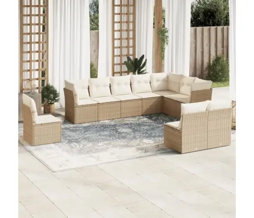 Sofos Komplektas Su Pagalvėlėmis, 10 Dalių, Smėlio, Poliratanas