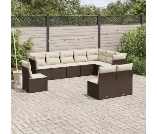 10-Daļīgs Dārza Dīvāna Komplekts, Matrači, Brūna Pe Rotangpalma Vidaxl