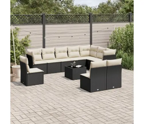 11-Daļīgs Dārza Dīvāna Komplekts, Matrači, Melna Pe Rotangpalma Vidaxl