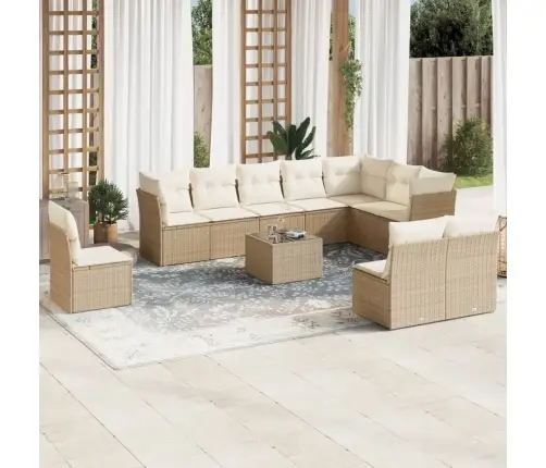 11-Daļīgs Dārza Dīvāna Komplekts, Matrači, Bēša Pe Rotangpalma Vidaxl