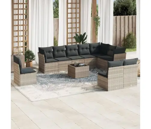 11-Daļīgs Dārza Dīvāna Komplekts Ar Matračiem, Pelēka Pe Pinums Vidaxl