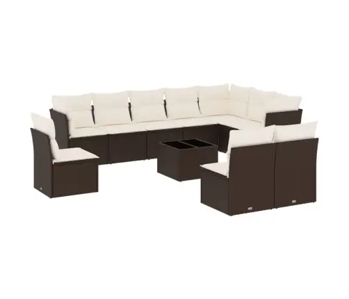 11-Daļīgs Dārza Dīvāna Komplekts, Matrači, Brūna Pe Rotangpalma Vidaxl