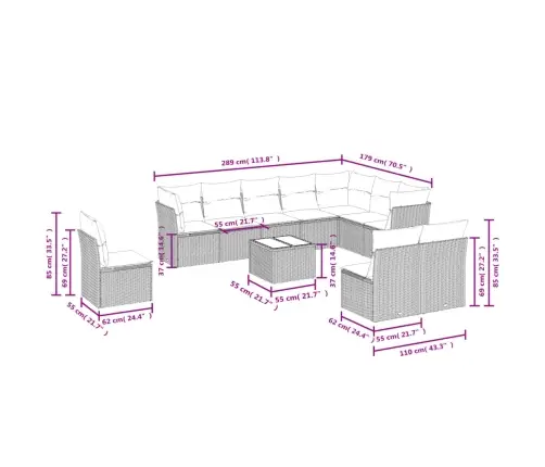 11-Daļīgs Dārza Dīvāna Komplekts, Matrači, Brūna Pe Rotangpalma Vidaxl
