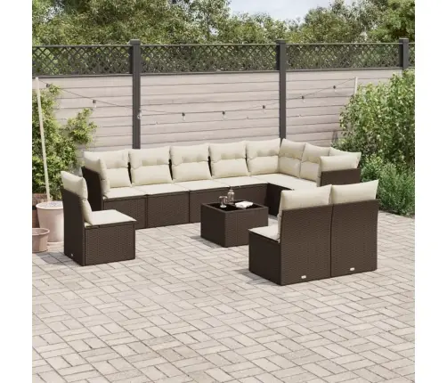 11-Daļīgs Dārza Dīvāna Komplekts, Matrači, Brūna Pe Rotangpalma Vidaxl