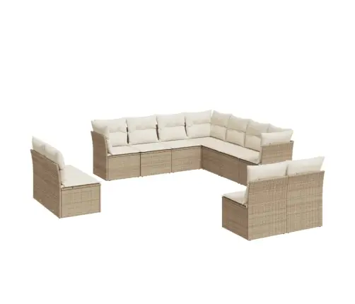 Sodo Komplektas Su Pagalvėlėmis, 11 Dalių, Smėlio, Poliratanas